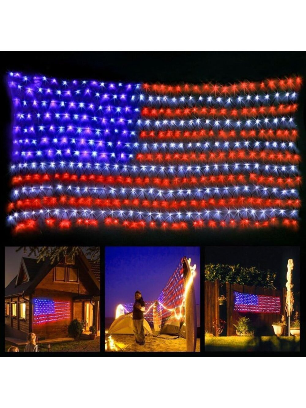 420 LED American Flag String Lights - 4th of July Outdoor Decor for Yard